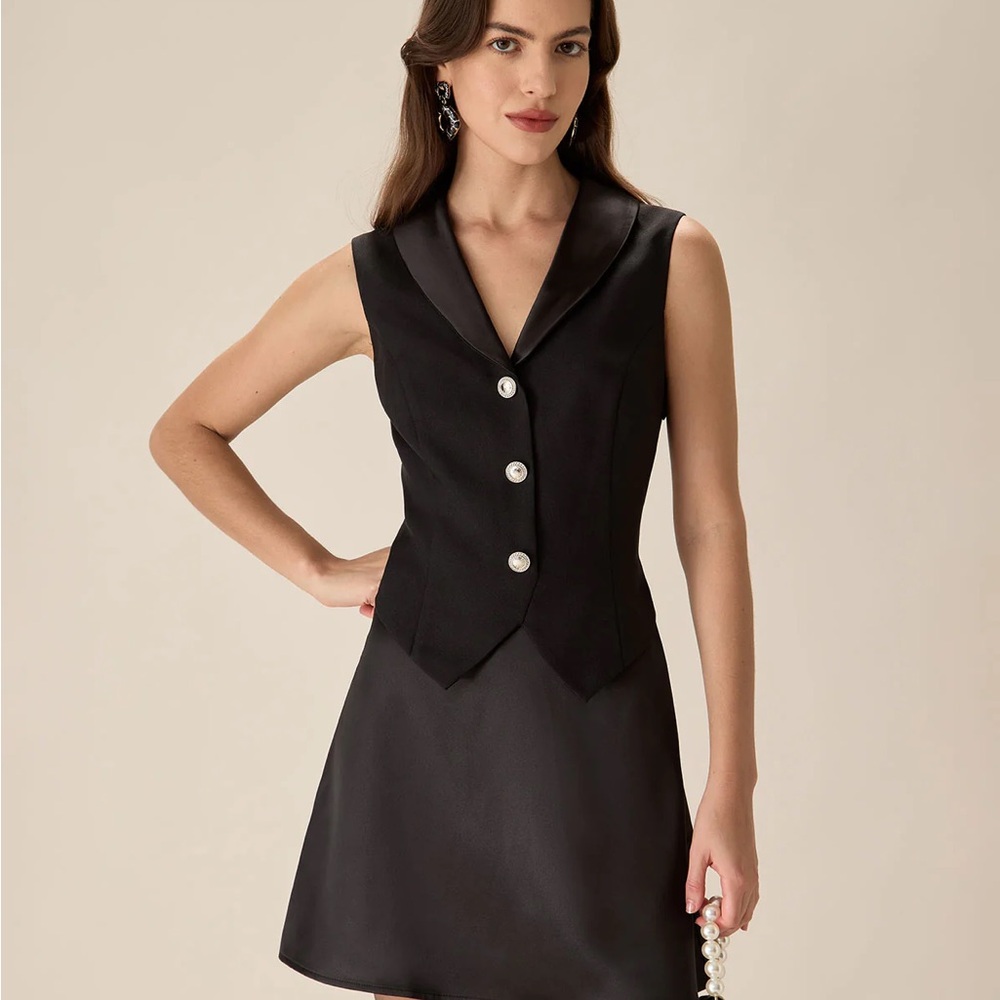 BNWT Black V-Neck Splicing Mini Dress